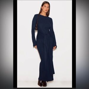 Modern Citizen Navy Long-Sleeve Tie-Front Maxi Dress